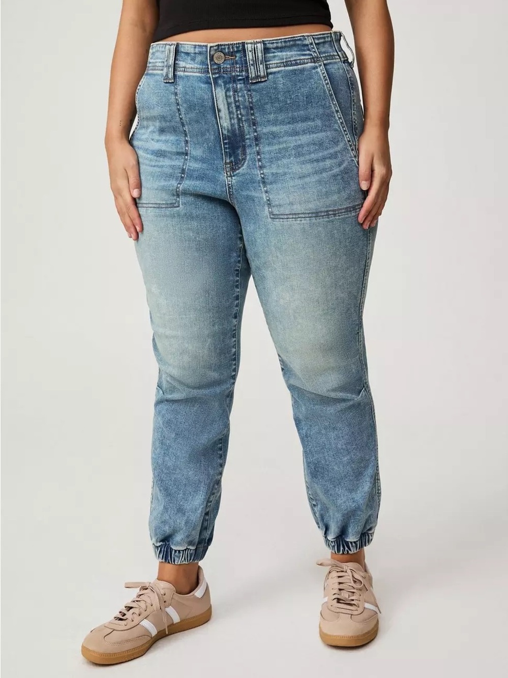 torrid Faded Light Blue Relaxed Fit Jogger Jeans with Ankle Cuffs